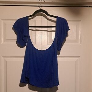 Blue Women's Scoop Neck Short Sleeve Off the shoulder Stretch Top